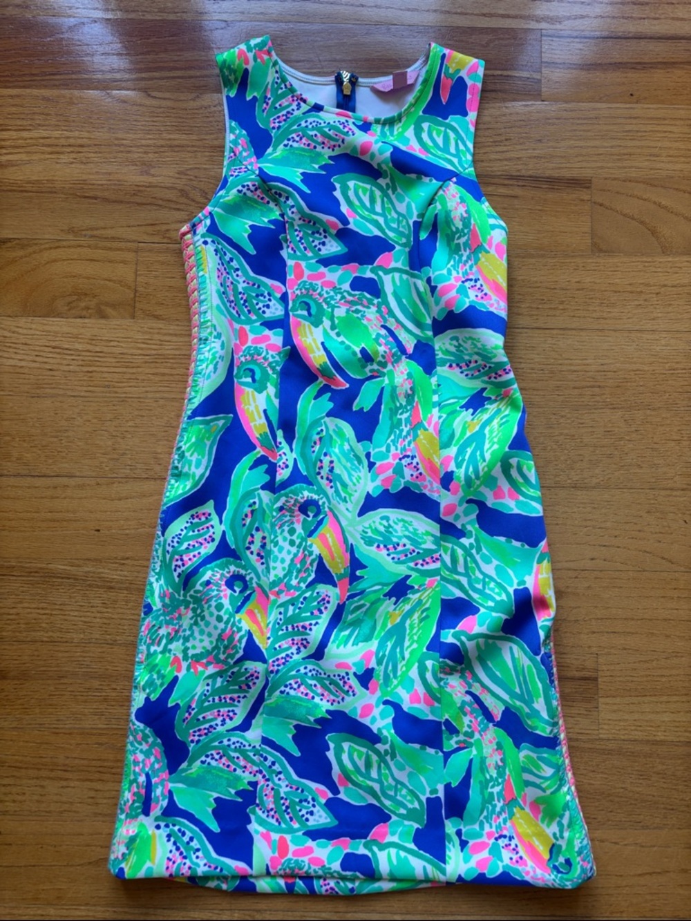 Lilly Pulitzer XXS Scuba Tropical Print Shift Dress in Bright Blue & Green